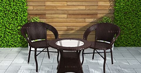 BRISHI Garden Patio Seating Chair and Table Set Outdoor Garden Balcony Coffee Table Set Furniture (2 Chair 1 Table, Dark Brown)