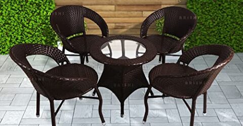 BRISHI Garden Patio Seating Chair and Table Set Outdoor Garden Balcony Coffee Table Set Furniture (4 Chair 1 Table, Dark Brown)