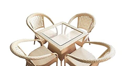 Artic Fashion D-8 Patio Indoor Outdoor Furniture Garden Patio 4 Seating (4Chairs, 1Table Set) Balcony Furniture Coffee Table Set