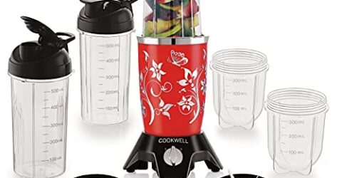 Cookwell Bullet Mixer Grinder (5 Jars, 3 Blades, Red)