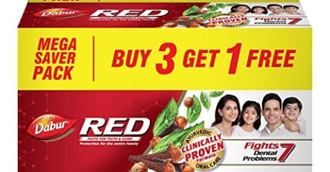 Dabur Red Toothpaste - 800g (200g x 4) | World's No.1 Ayurvedic Paste | Provides Germ Protection, Cavity Protection, Plaque Removal | Prevents Gum Bleeding, Yellow Teeth, Toothache, Bad Breath