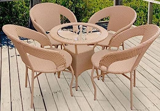 Modern Outdoor Furniture D-12 Indoor Four Seater Garden Patio Furniture Set 4 Chairs and 1 Table + Glass Set