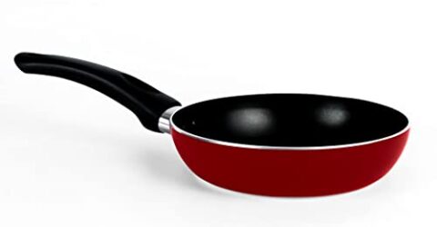 USHA SHRIRAM Non Stick Frying Pan | 18 cm | Stove & Induction Cookware | Minimal Oil Cooking | Easy Grip Handle | 3 Layer Non Stick Coating | Non-Toxic & Lightweight | Red Colour