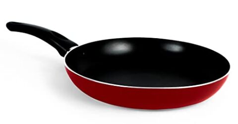 USHA SHRIRAM Non Stick Frying Pan | 26 cm | Stove & Induction Cookware | Nonstick Fry Pan Minimal Oil Cooking | Easy Grip Handle | 3 Layer Non Stick Coating | Non-Toxic & Lightweight | Red Colour