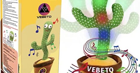 VEBETO Dancing Cactus Talking Toy Kids (1 Year Brand Warranty) Children Plush Electronic Toys Baby Singing Wriggle Voice Recording Repeats What You Say LED Lights Toddler Educational Funny Gift