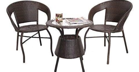 WICKER HUB WH-101 Outdoor Patio Furniture 2 Chair 1 Table Brown